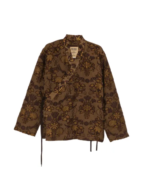 Uma Wang floral-jacquard wrap shirt Brown W6MUM1518