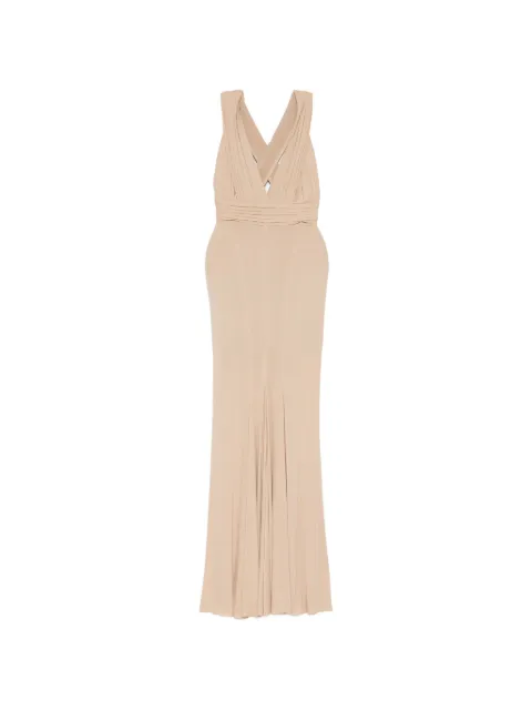 Herve L. Leroux plunge-neck ruched gown Neutrals 220320