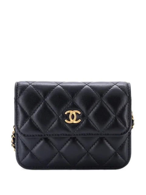 CHANEL Pre-Owned Pearl Crush Flap Clutch with Chain Quilted Lambskin Mini crossbody bag Black ZGN1C34F7I7P694V