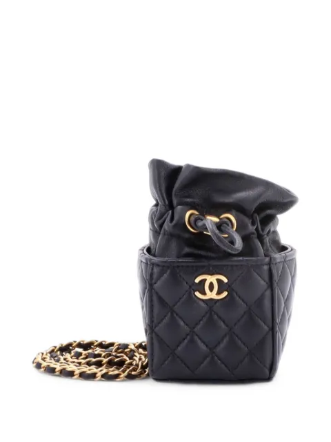CHANEL Pre-Owned Drawstring Square Quilted Calfskin Mini bucket bag Black YCKBSSQY8NXQFMU3