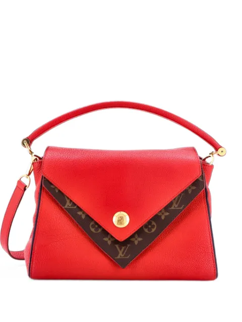 Louis Vuitton Pre-Owned Double V Handbag Calfskin with Monogram Canvas satchel Red VUFT1U7ZTWILDNCN