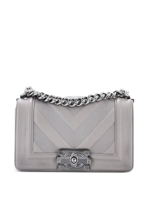 CHANEL Pre-Owned Boy Flap Bag Perforated Chevron Lambskin Small shoulder bag Grey RO4IP9I3C6BPS6MC