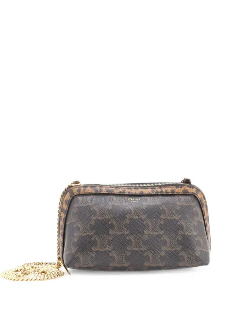 Celine Pre-Owned Zip Around Chain Clutch Triomphe Coated Canvas crossbody bag Brown TKVXLWWAWWZPEE74