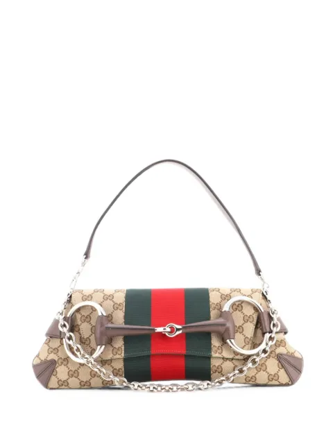 Gucci Pre-Owned Horsebit NM Web Chain Clutch GG Canvas Medium shoulder bag Brown UBK40LEQOLQEB5NL