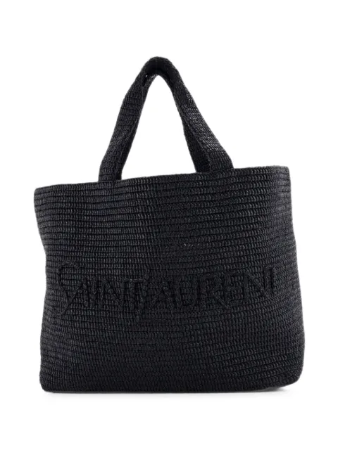 Saint Laurent Pre-Owned Logo Supple Embroidered Raffia tote bag Black I8B6MD9TK0OFU04U
