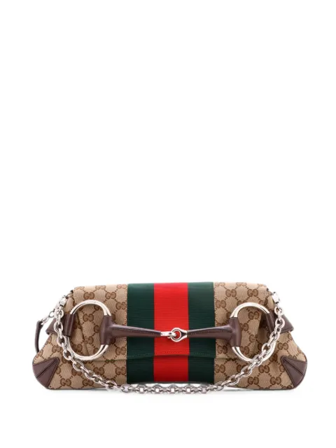 Gucci Pre-Owned Horsebit NM Web Chain Clutch GG Canvas Medium shoulder bag Brown HRWZYVE2VOA06A13