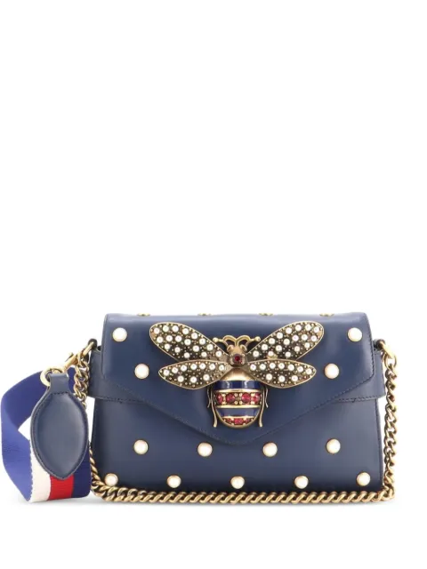 Gucci Pre-Owned Broadway Pearly Bee Embellished Leather Mini shoulder bag Blue HSYK205HKKADUSRS