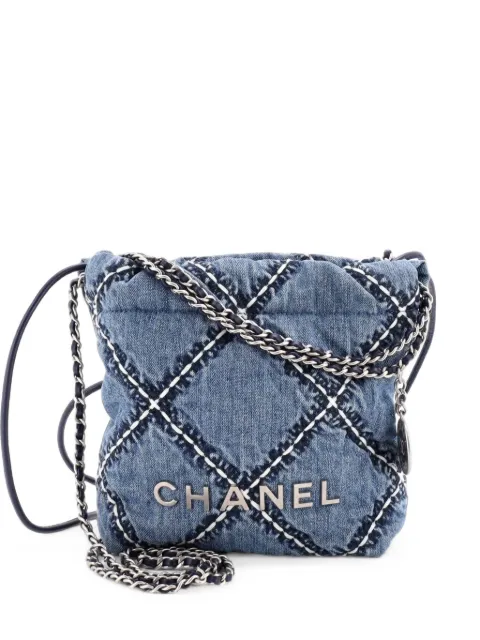 CHANEL Pre-Owned 22 Chain Quilted Stitched Denim Mini hobo bag Blue ACUZOPB2RO53MPSE