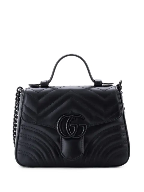 Gucci Pre-Owned GG Marmont Monochrome Top Handle Flap Bag Matelasse Leather Mini satchel Black 5BV9ABWF2OKCK6S8
