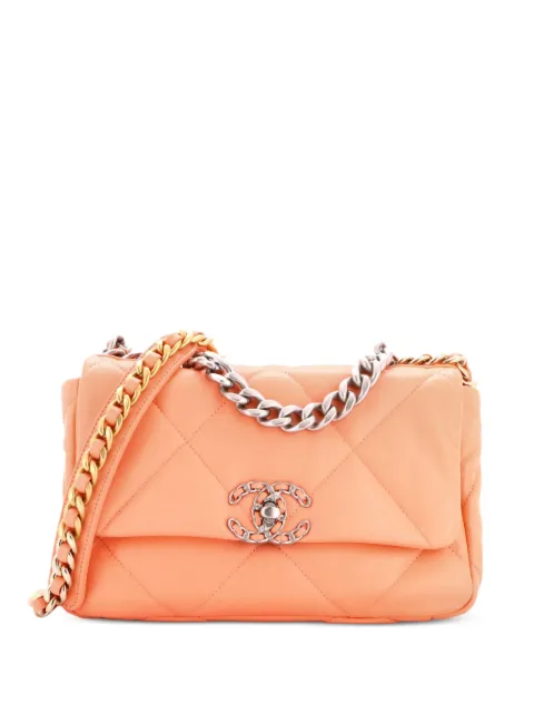 CHANEL Pre-Owned 19 Flap Bag Quilted Leather Medium crossbody bag Orange QDQA8I3B9XN4QL4V