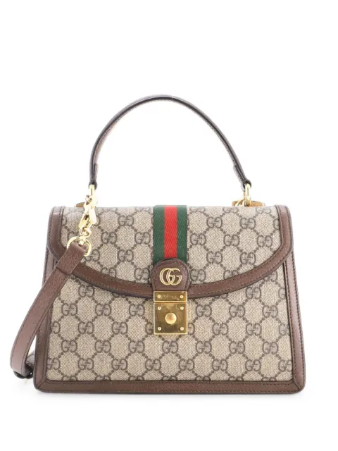 Gucci Pre-Owned Ophidia Flap Top Handle Bag GG Coated Canvas Small satchel Brown JWHE2ODQUKDA04AA