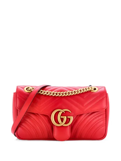 Gucci Pre-Owned GG Marmont Flap Bag Matelasse Leather Small crossbody bag Red 4AB0J2A9TE7A8KBZ