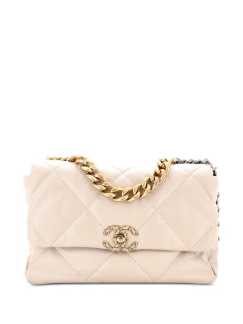 CHANEL Pre-Owned 19 Flap Bag Quilted Leather Large crossbody bag Neutrals 5BEMGY22HO8MSJM2
