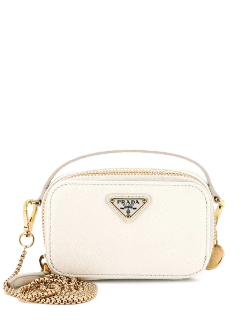 Prada Pre-Owned Triangle Logo Top Handle Pouch Saffiano Leather Mini crossbody bag White 03RL226D7AVCC398