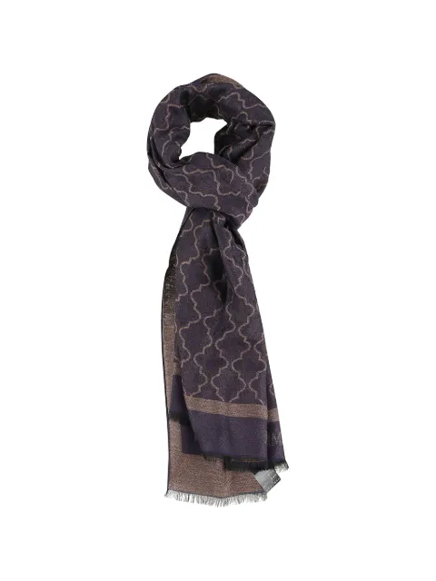 Emporio Armani geometric-pattern fringed-edge scarf Blue EM007073AF28991