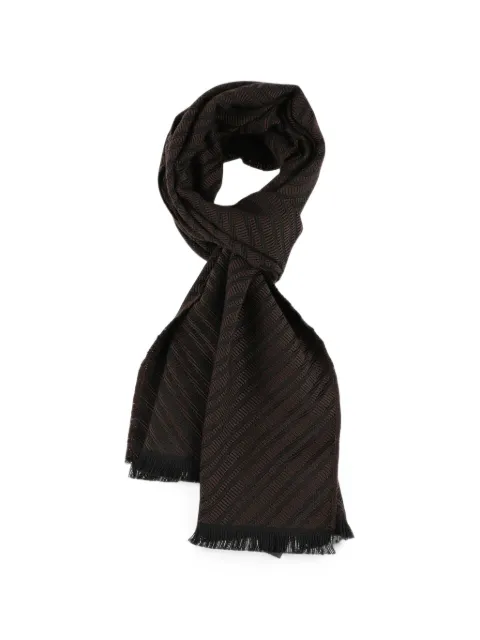 Emporio Armani chevron-knit frayed scarf Brown EM007074AF2