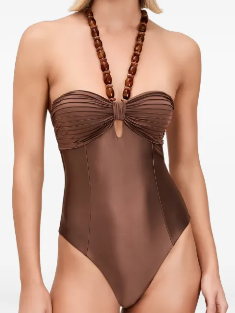 Devon Windsor Leighton beaded halterneck swimsuit Brown HSU26739F