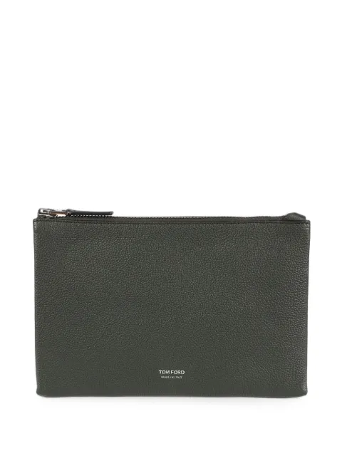 TOM FORD logo-print pebbled clutch bag Green H0742LCL615Y
