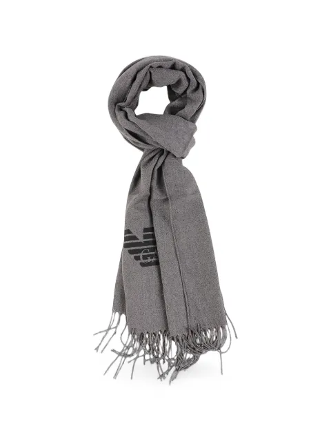 Emporio Armani logo-print fringed scarf Grey EM004237AF2