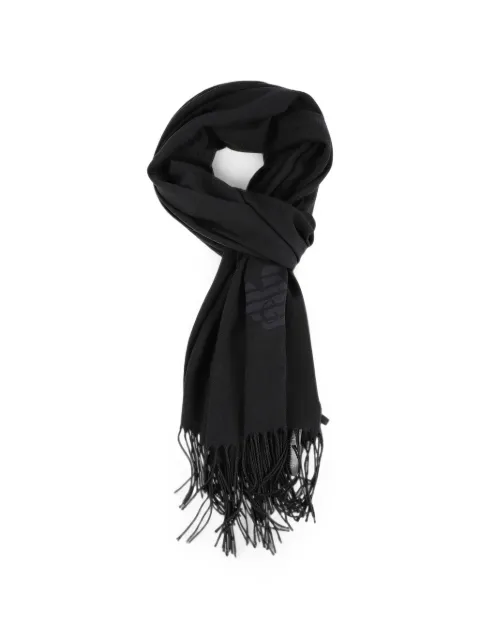 Emporio Armani logo-print fringed scarf Black EM004237AF2
