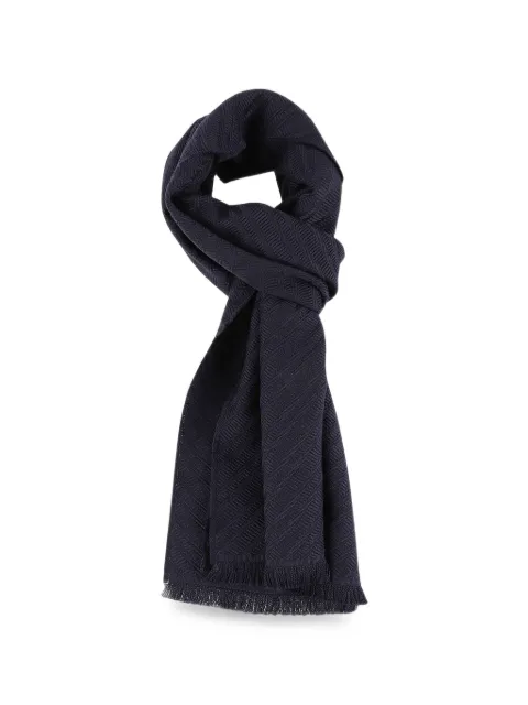 Emporio Armani herringbone-knit fringed scarf Blue EM007074AF28992