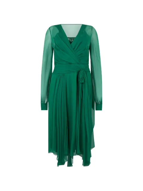 Alberta Ferretti sheer-sleeve V-neck midi dress Green V04566614