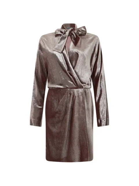 Alberta Ferretti bow-detail velvet mini dress Brown A04175149