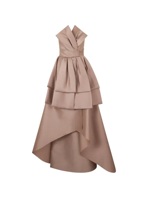 Alberta Ferretti asymmetric layered-skirt gown maxi dress Brown A04206625