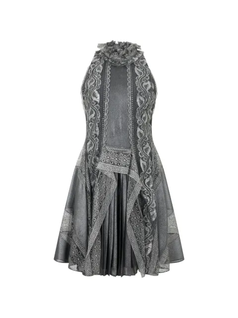 Alberta Ferretti ruffled-neck pleated mini dress Grey A04405128