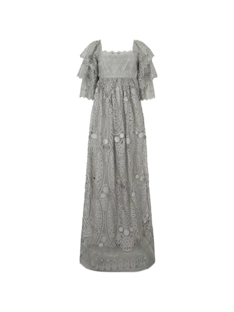 Alberta Ferretti lace puff-sleeve maxi dress Grey A04466637