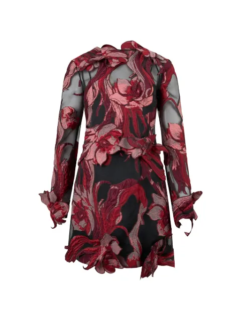 Alberta Ferretti floral-pattern long-sleeve mini dress Black A04565136