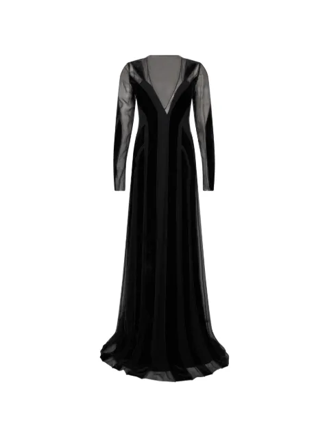 Alberta Ferretti sheer-panelled velvet-trim maxi dress Black A04495139