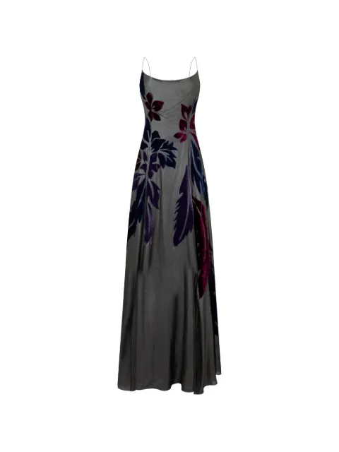 Alberta Ferretti floral-devoré spaghetti-strap flared maxi dress Grey A04215128