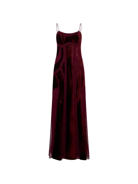 Alberta Ferretti velvet-effect panelled flared maxi dress Red A04505139