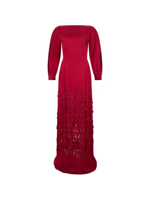 Alberta Ferretti laser-cut long-sleeved flared maxi dress Red A04476618
