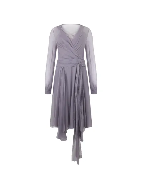 Alberta Ferretti pleated silk-chiffon long-sleeved wrap dress Grey A04566614