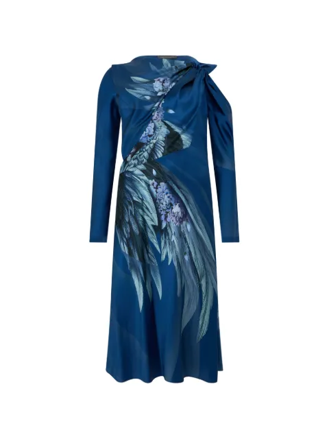 Alberta Ferretti floral-print long-sleeved draped flared midi dress Blue A04155140