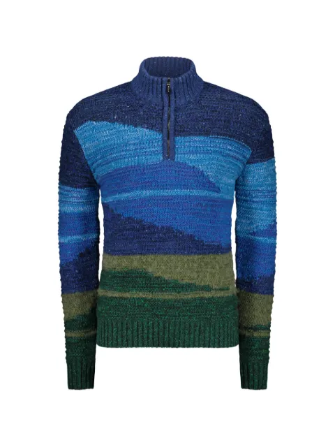 Moorer stripe-pattern zip-fastening sweater Blue FEDROCXF