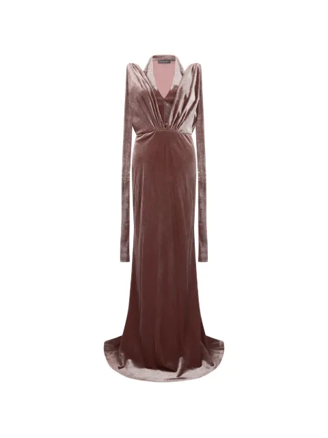Alberta Ferretti velvet-texture long-sleeved fitted maxi dress Pink A04155149