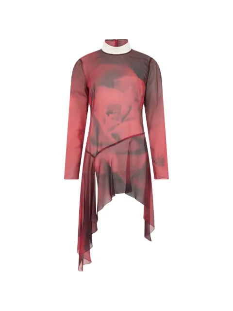 Alberta Ferretti asymmetrical long-sleeve dress Red A02205152