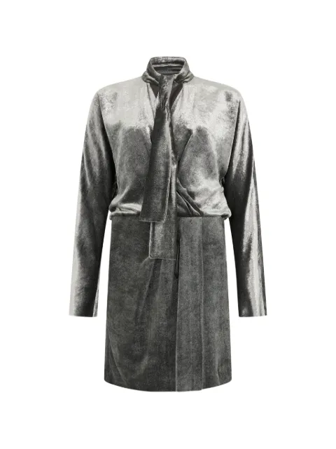 Alberta Ferretti bow-detail velvet mini dress Grey A04175149