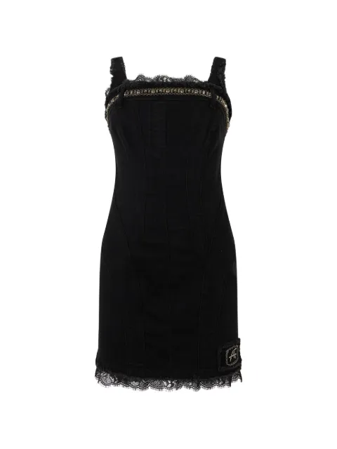 Alberta Ferretti lace-trim chain-embellished fitted mini dress Black A04246678