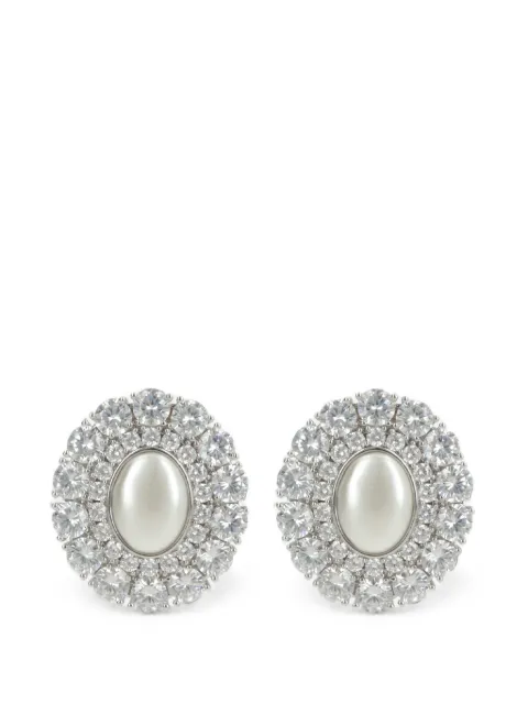 Self-Portrait crystal-embellished oval earrings Silver AW26649E
