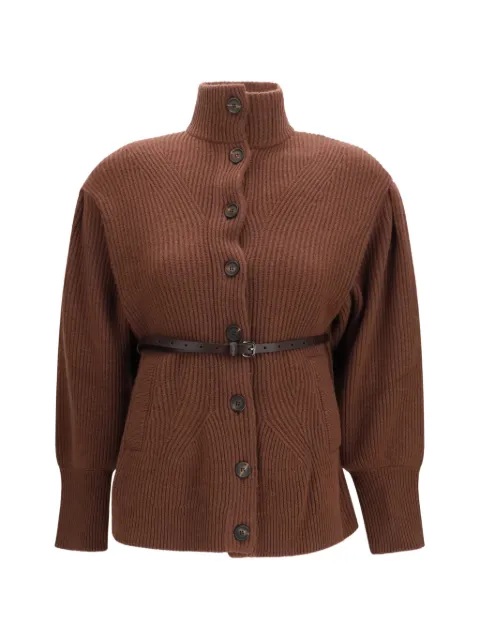 Brunello Cucinelli belted ribbed-knit cardigan Brown M16750836C9199