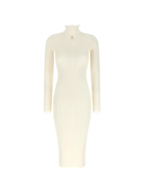 Elisabetta Franchi ribbed-knit tulle-trim dress Neutrals AM21B66E2