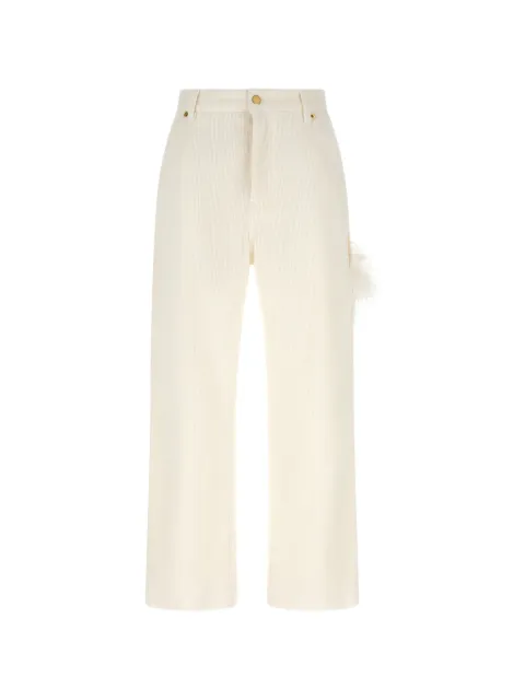 DARKPARK Lisa feather-detail corduroy trousers White WTR58FAC1950001