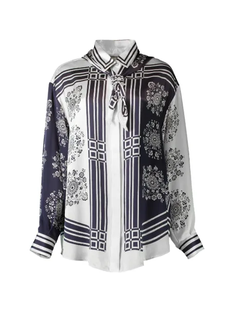 ALEMAIS Banderra scarf silk shirt Blue 8070T