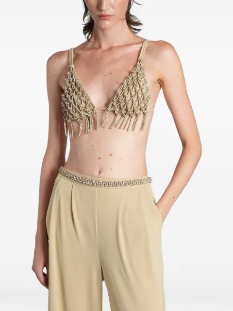 Hibourama Triangle embroidered fringed top Green RTWHIBTRIANGLE