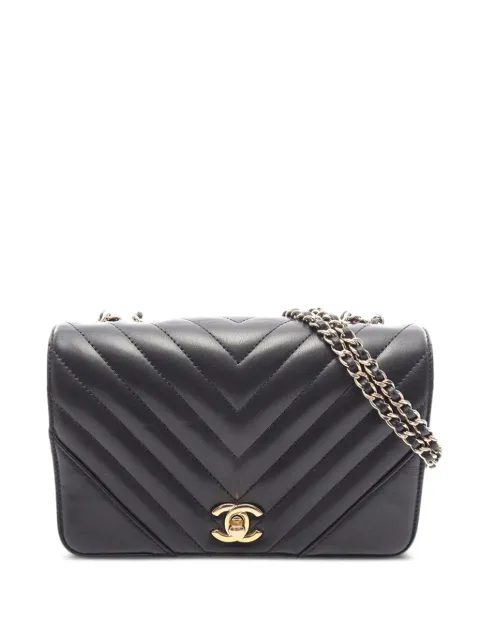 CHANEL Pre-Owned 2019 Small Chevron Lambskin Statement Flap shoulder bag Black 833YZ10HJRX84BHM