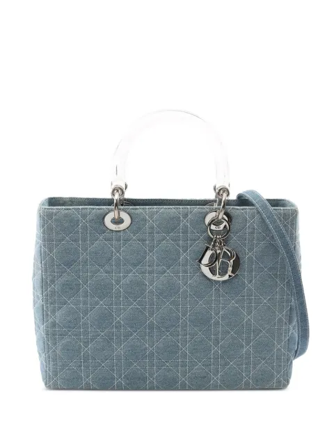 Christian Dior Pre-Owned 2010-2026 Large Denim Cannage Acrylic Handles Lady Dior satchel Blue P3V4DQ78P3E2SNSZ